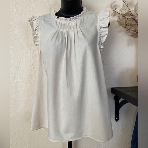 Ivory‎ 100% cotton ruffle short sleeve blouse - Picture 1 of 11